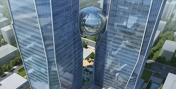 Cyberthum twin towers aerial render